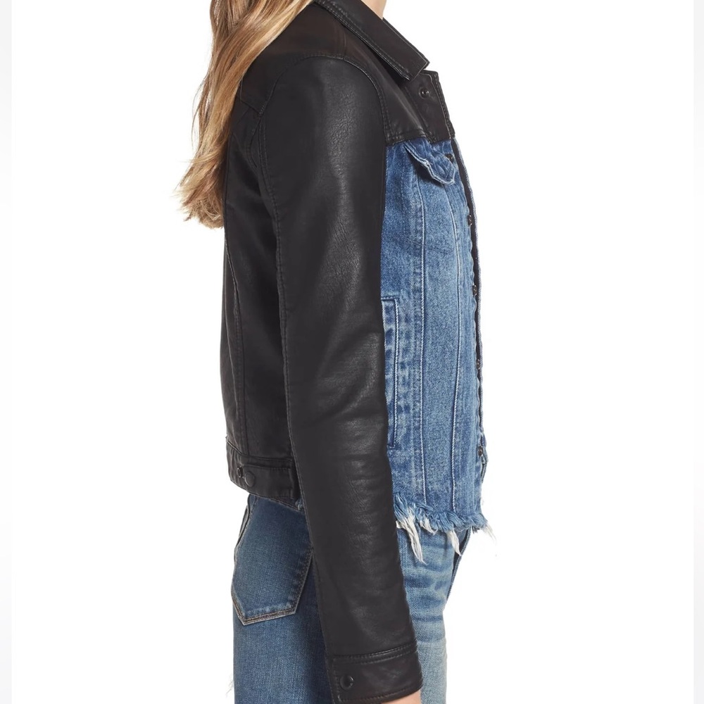 BLANK NYC BLACK FAUX LEATHER JEAN MOTO JACKET